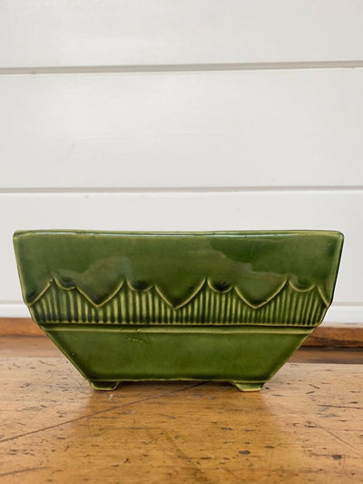 Vintage Green Ceramic Planter - Diamonds & Rust