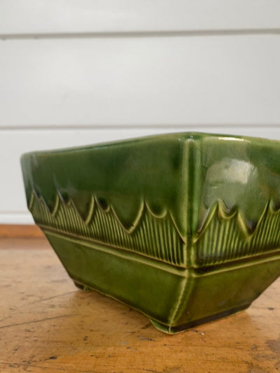 Vintage Green Ceramic Planter - Diamonds & Rust