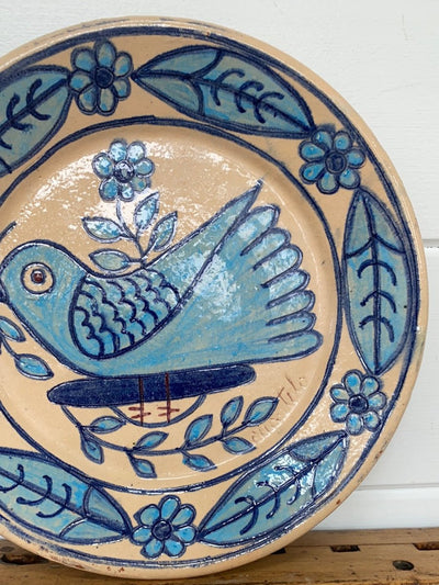 Vintage Handmade Terracotta Plate from Portugal - Diamonds & Rust
