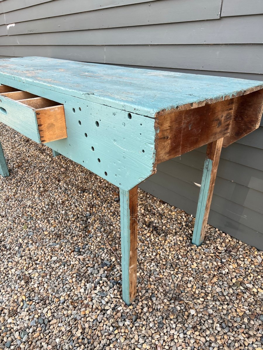 Vintage Industral Workbench - Painted Blue - Diamonds & Rust