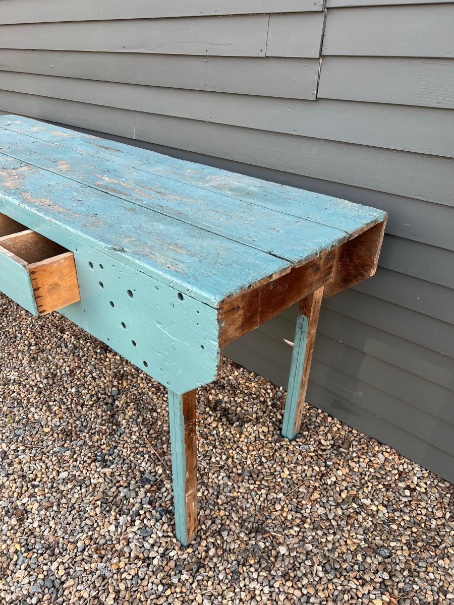 Vintage Industral Workbench - Painted Blue - Diamonds & Rust