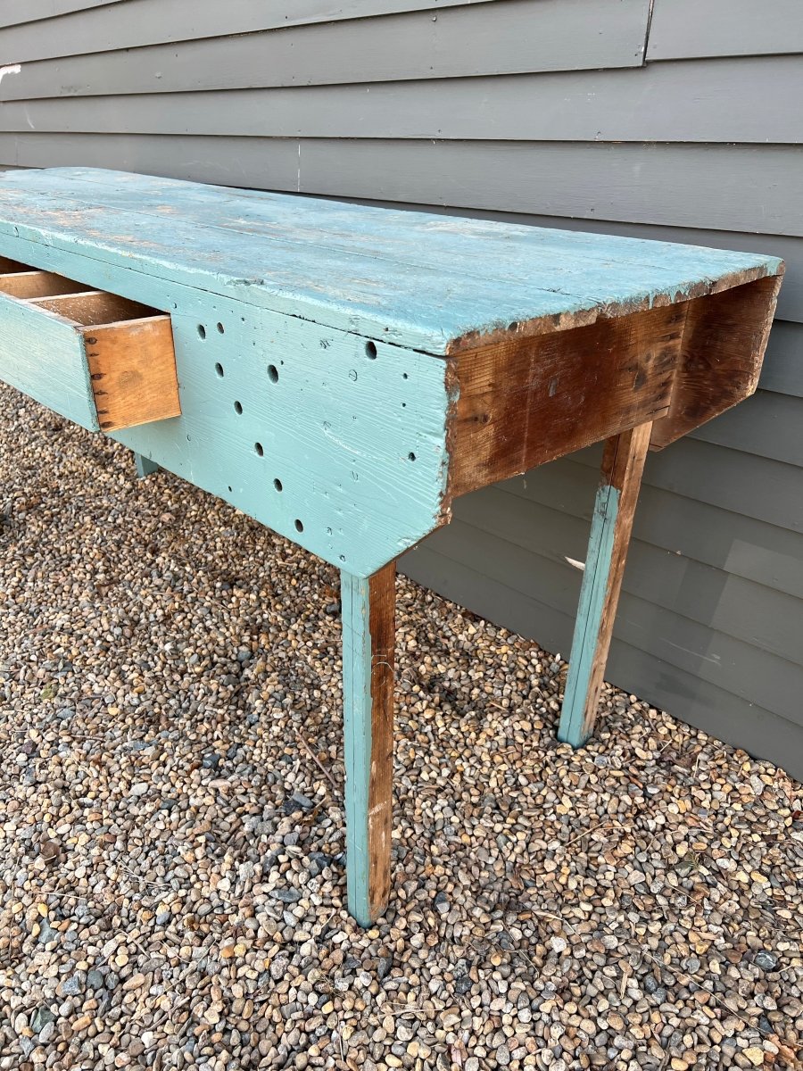 Vintage Industral Workbench - Painted Blue - Diamonds & Rust