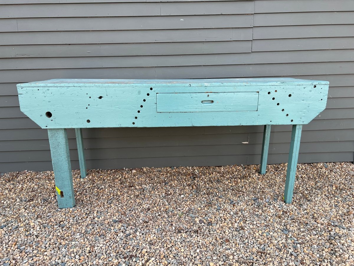 Vintage Industral Workbench - Painted Blue - Diamonds & Rust