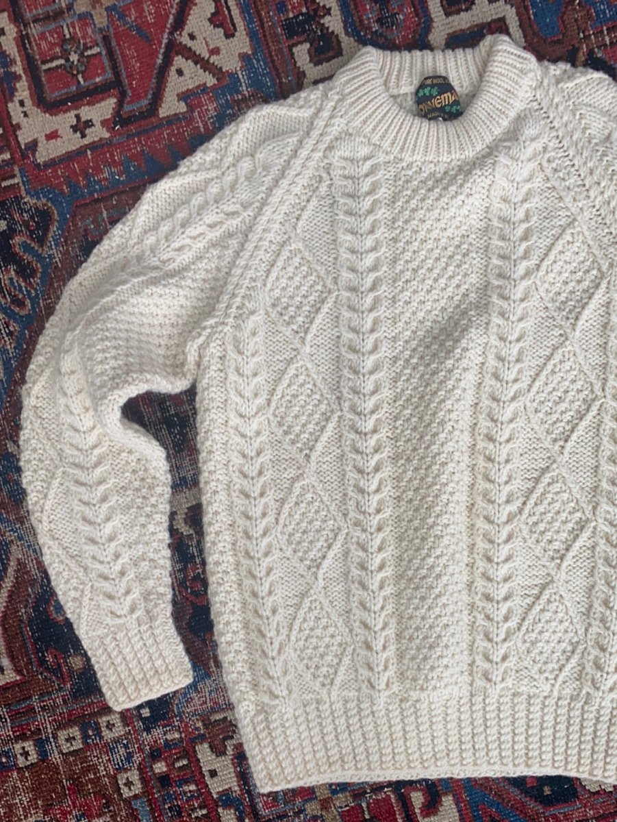 Vintage Irish Knit Pullover Sweater - Diamonds & Rust
