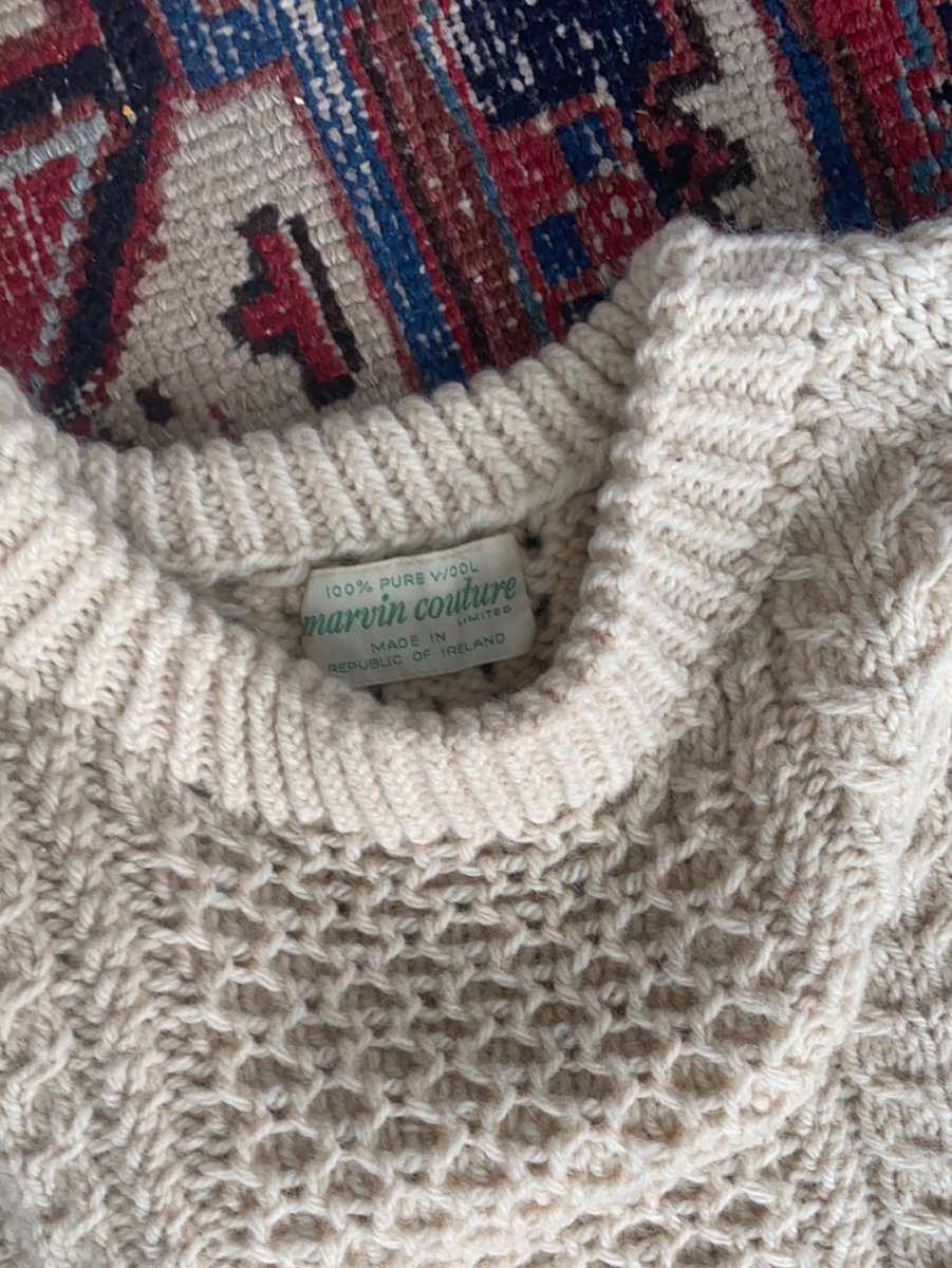 Vintage Irish Knit Pullover Sweater - Diamonds & Rust