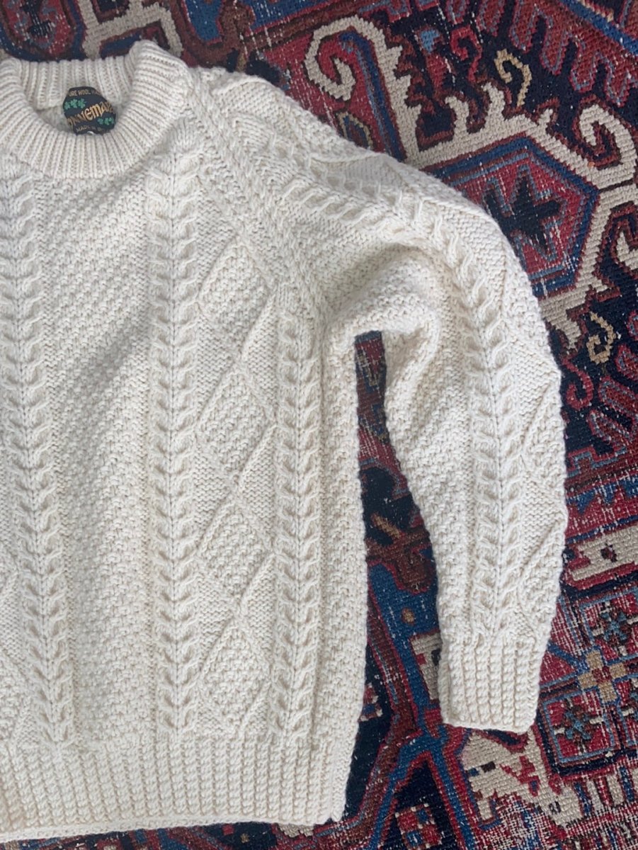 Vintage Irish Knit Pullover Sweater - Diamonds & Rust