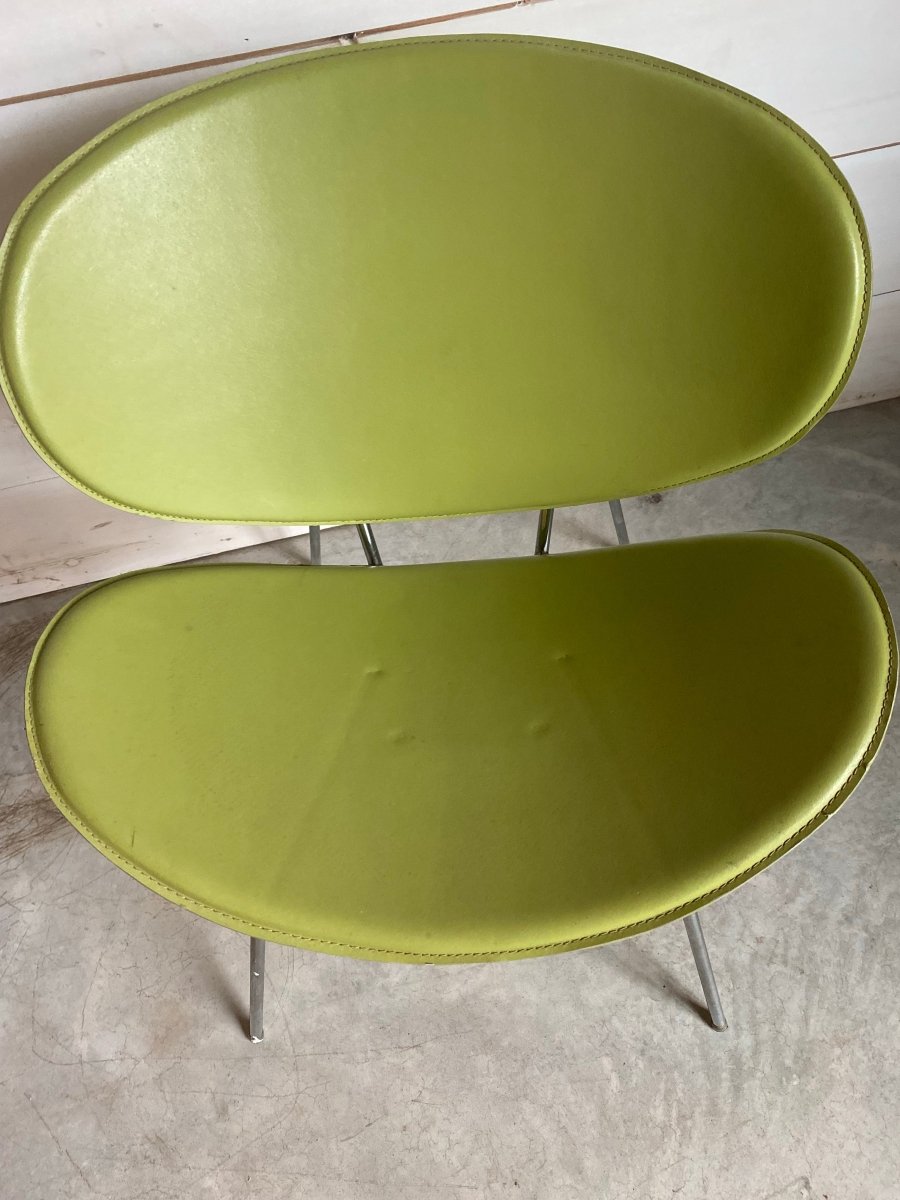Vintage Leather Clamshell Chair - Avocado - Diamonds & Rust