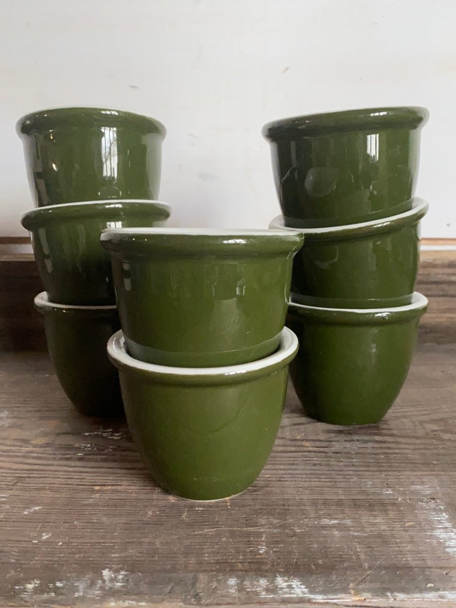 Vintage Olive Green Custard Cups - Diamonds & Rust
