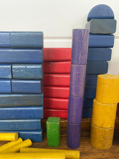 Vintage Playskool Wooden Block Set - Diamonds & Rust