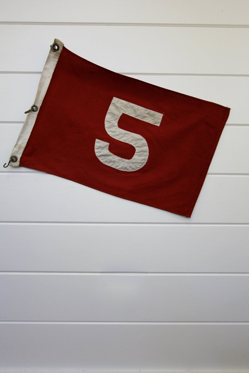 Vintage Red Number 5 Flag - Diamonds & Rust