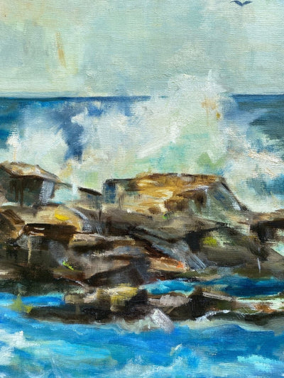 Vintage Rocky Sea Scape Painting - Diamonds & Rust