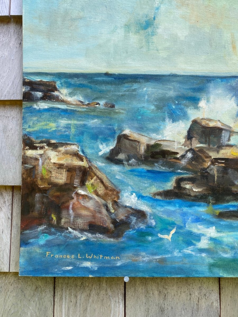 Vintage Rocky Sea Scape Painting - Diamonds & Rust