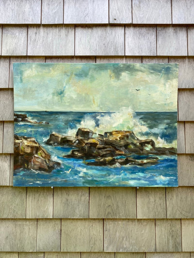 Vintage Rocky Sea Scape Painting - Diamonds & Rust