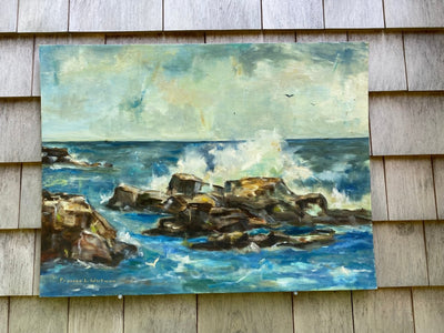 Vintage Rocky Sea Scape Painting - Diamonds & Rust