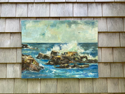Vintage Rocky Sea Scape Painting - Diamonds & Rust