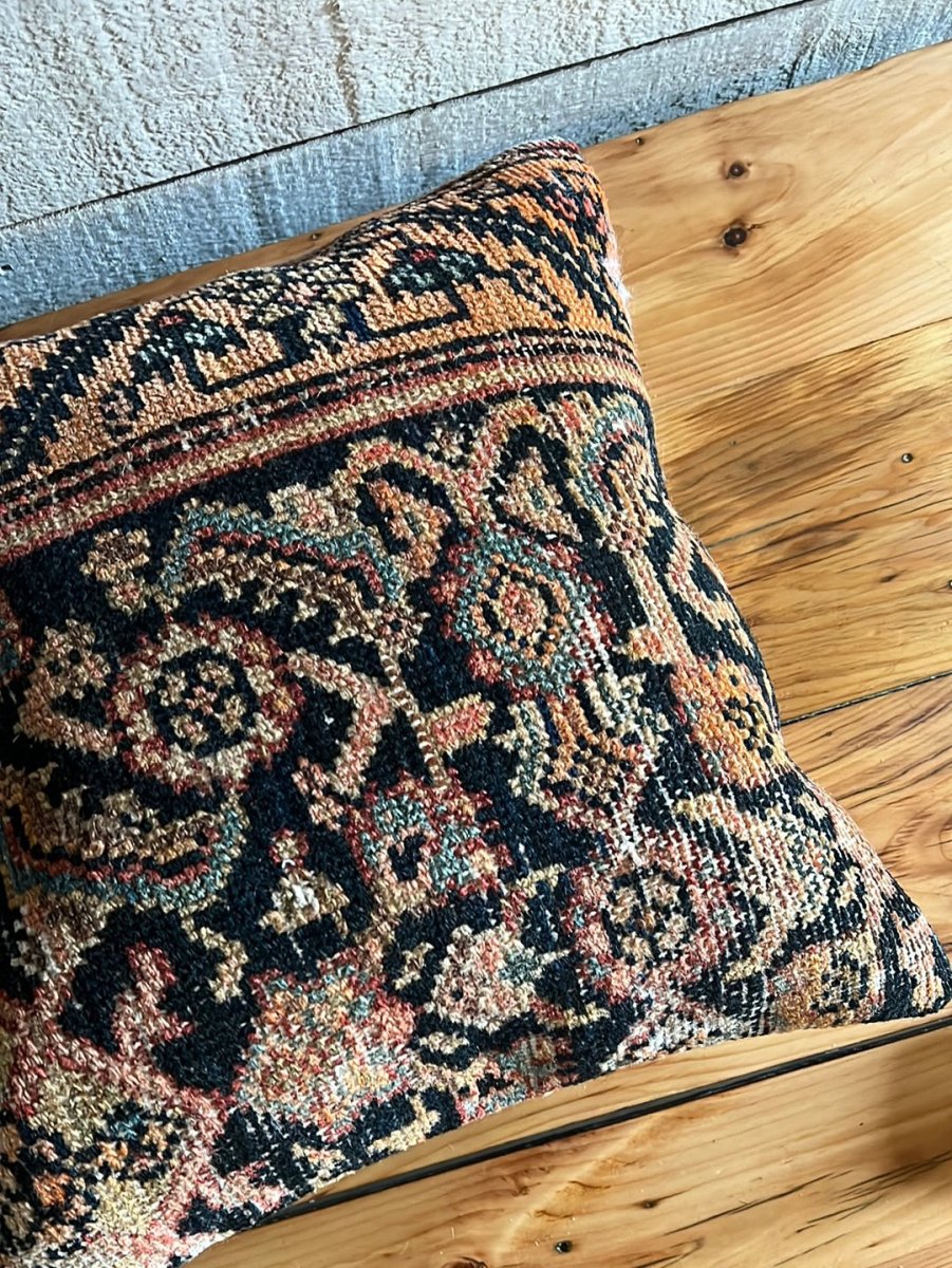 Vintage Rug Pillow - Diamonds & Rust