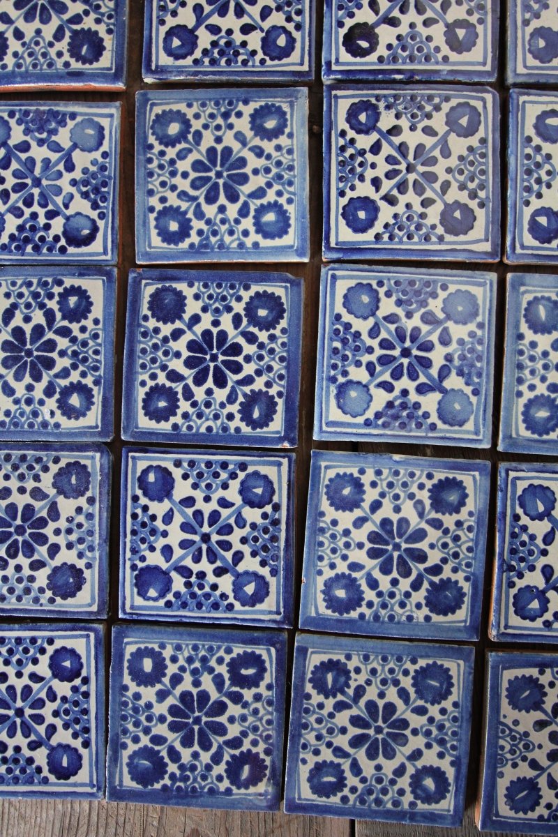 Vintage Terracotta Hand Painted Tiles - Diamonds & Rust