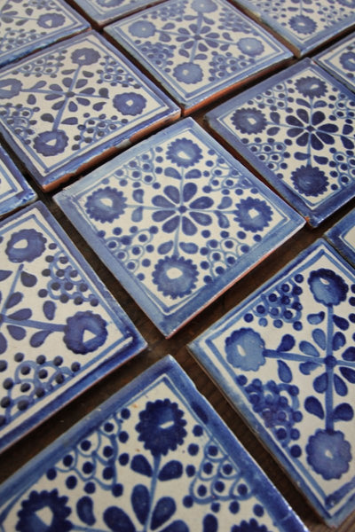 Vintage Terracotta Hand Painted Tiles - Diamonds & Rust