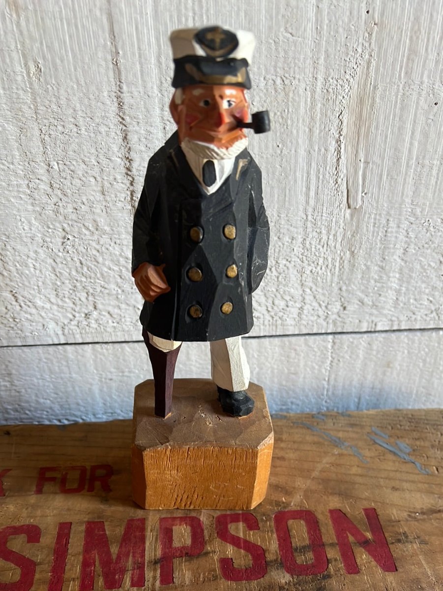 Vintage Wooden Fisherman - Black Coat Peg Leg - Diamonds & Rust