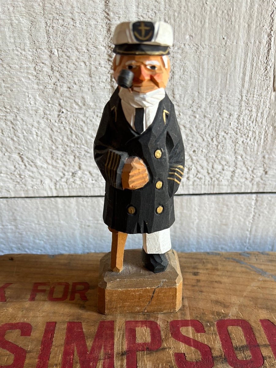 Vintage Wooden Fisherman - Black Coat + Peg Leg - Diamonds & Rust