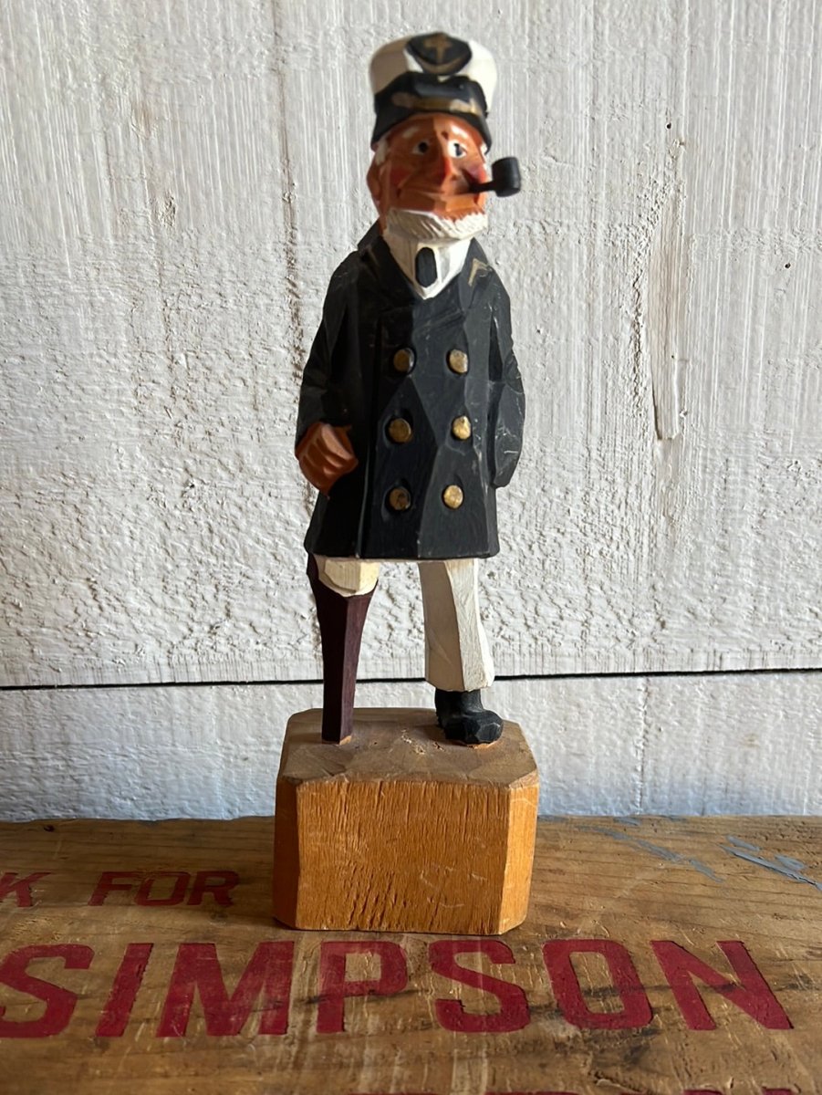 Vintage Wooden Fisherman - Black Coat Peg Leg - Diamonds & Rust