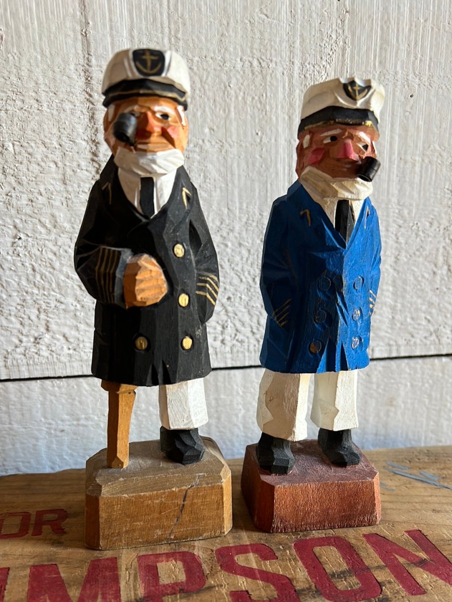 Vintage Wooden Fisherman - Black Coat + Peg Leg - Diamonds & Rust