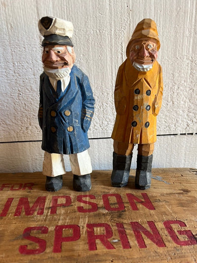 Vintage Wooden Fisherman - Blue Coat - Diamonds & Rust