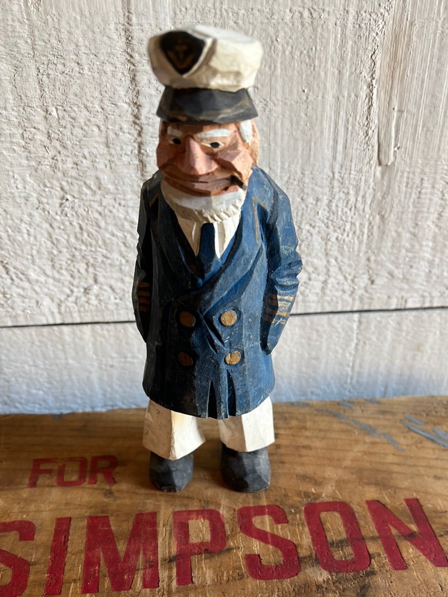 Vintage Wooden Fisherman - Blue Coat - Diamonds & Rust