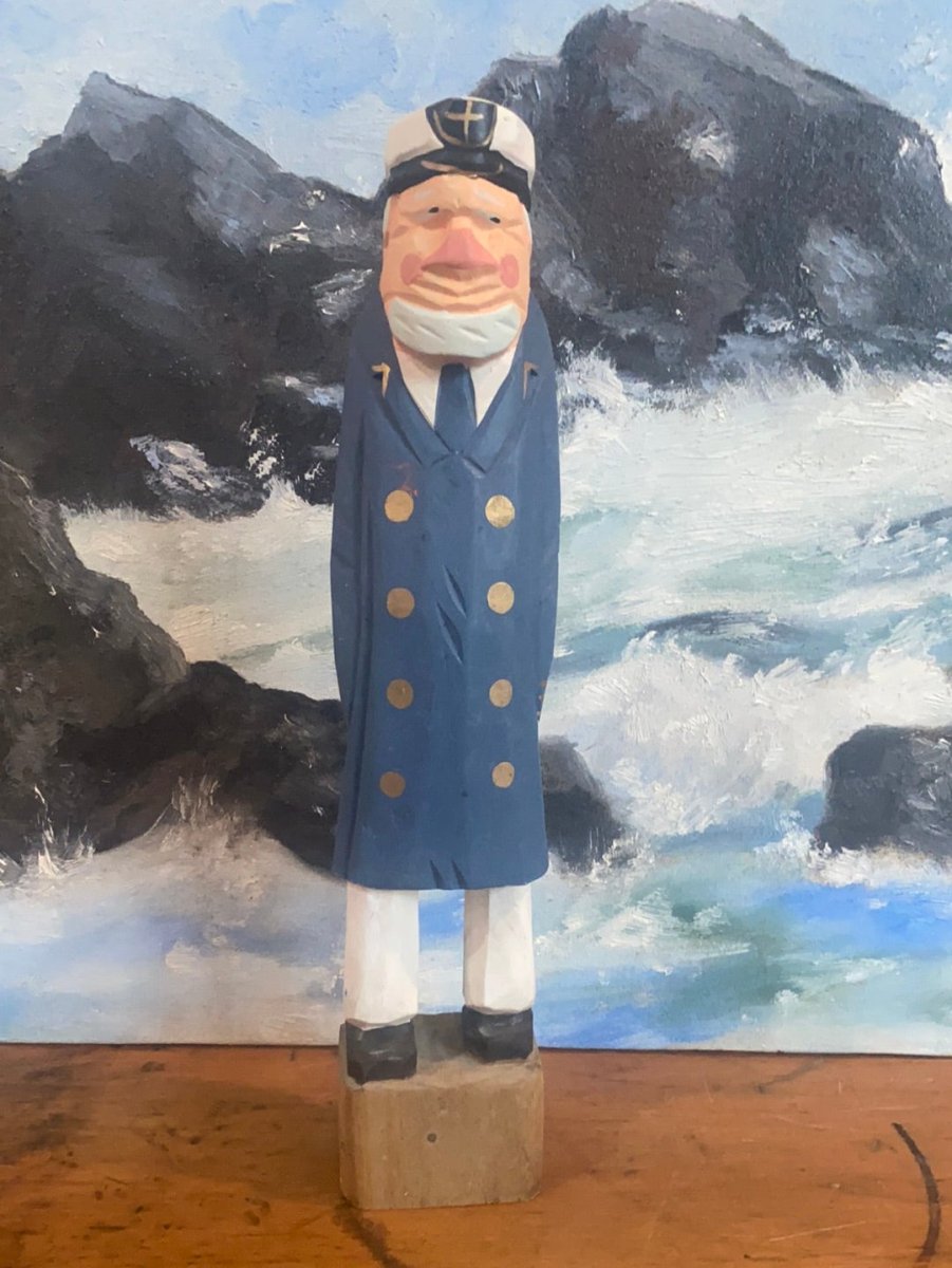 Vintage Wooden Fisherman - Blue Coat - Diamonds & Rust