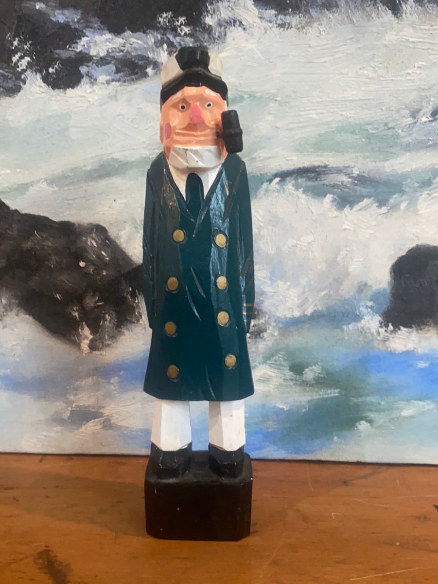 Vintage Wooden Fisherman - Blue Coat - Diamonds & Rust