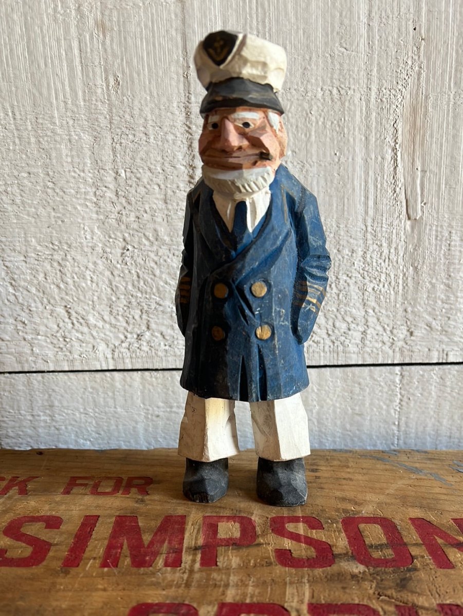 Vintage Wooden Fisherman - Blue Coat - Diamonds & Rust