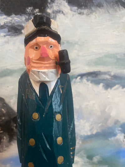 Vintage Wooden Fisherman - Blue Coat - Diamonds & Rust