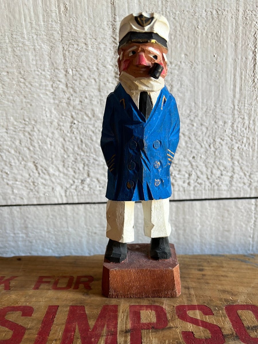 Vintage Wooden Fisherman - Blue Coat - Diamonds & Rust