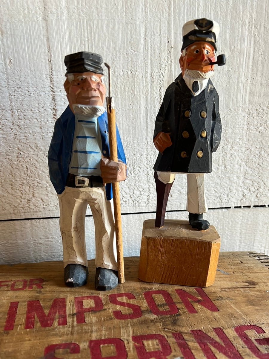 Vintage Wooden Fisherman - Blue Stripes - Diamonds & Rust