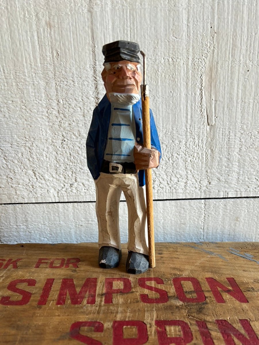 Vintage Wooden Fisherman - Blue Stripes - Diamonds & Rust