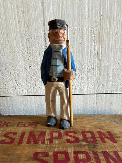 Vintage Wooden Fisherman - Blue Stripes - Diamonds & Rust