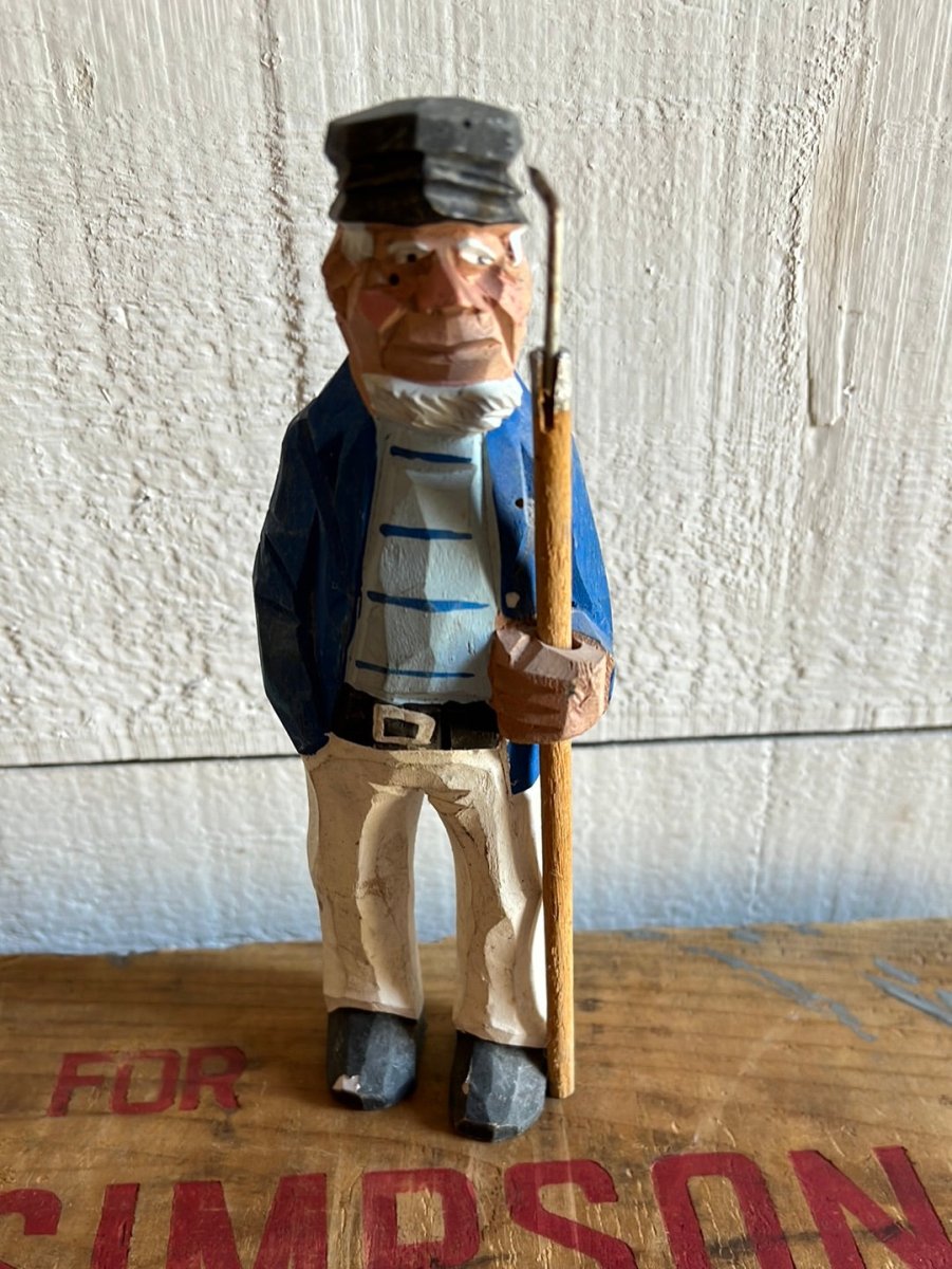 Vintage Wooden Fisherman - Blue Stripes - Diamonds & Rust