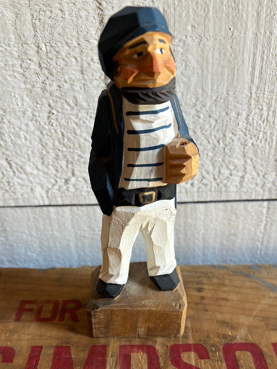 Vintage Wooden Fisherman - Navy Blue Stripes - Diamonds & Rust