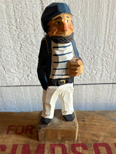 Vintage Wooden Fisherman - Navy Blue Stripes - Diamonds & Rust