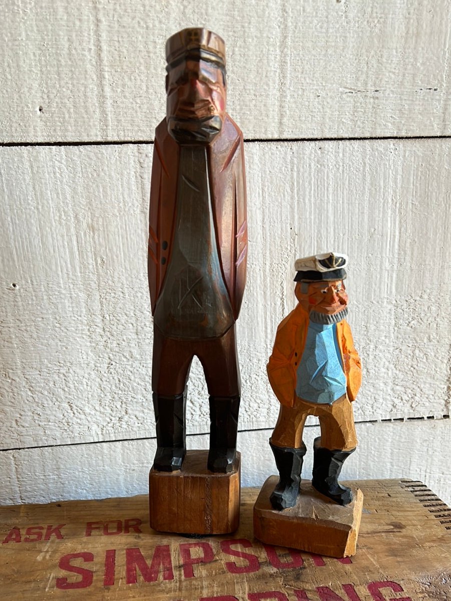 Vintage Wooden Fisherman - Orange Coat - Diamonds & Rust