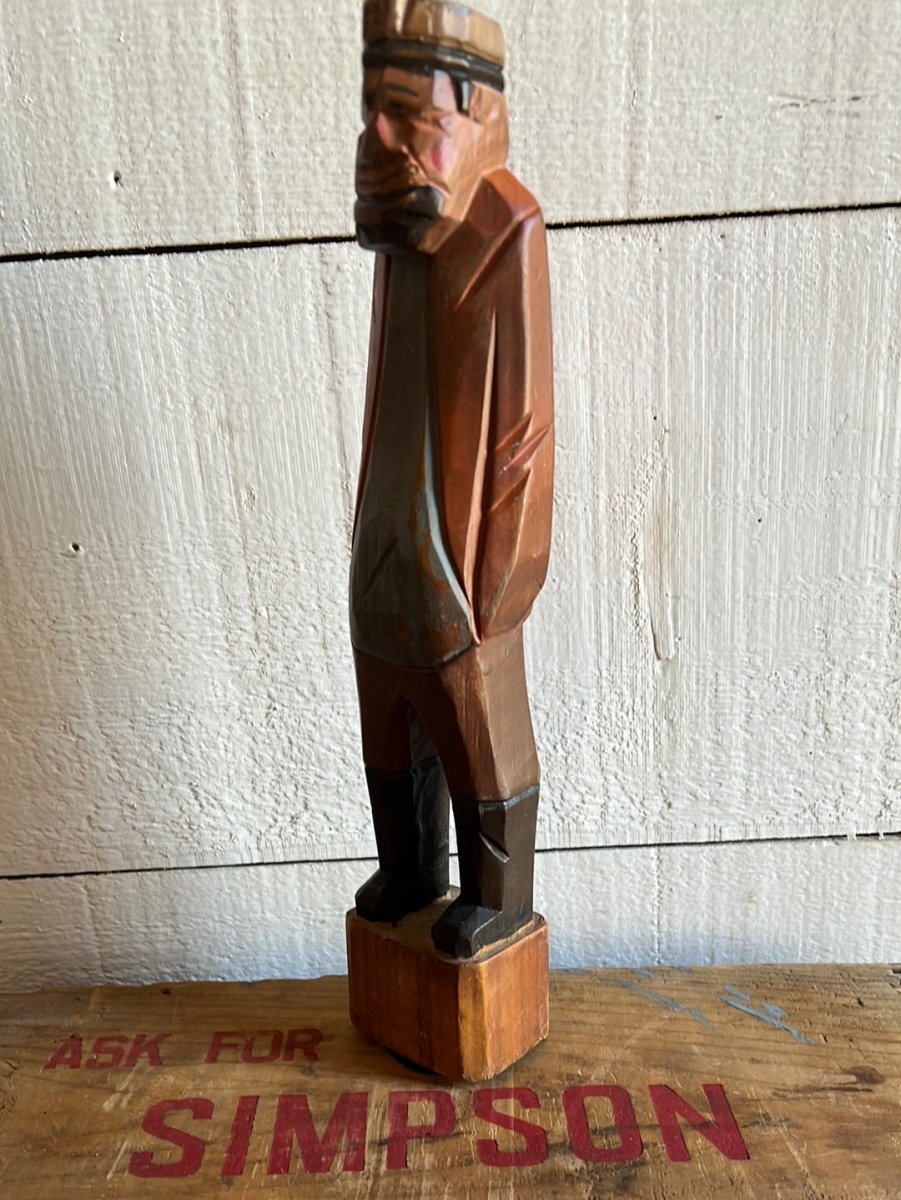 Vintage Wooden Fisherman - Orange Coat - Diamonds & Rust