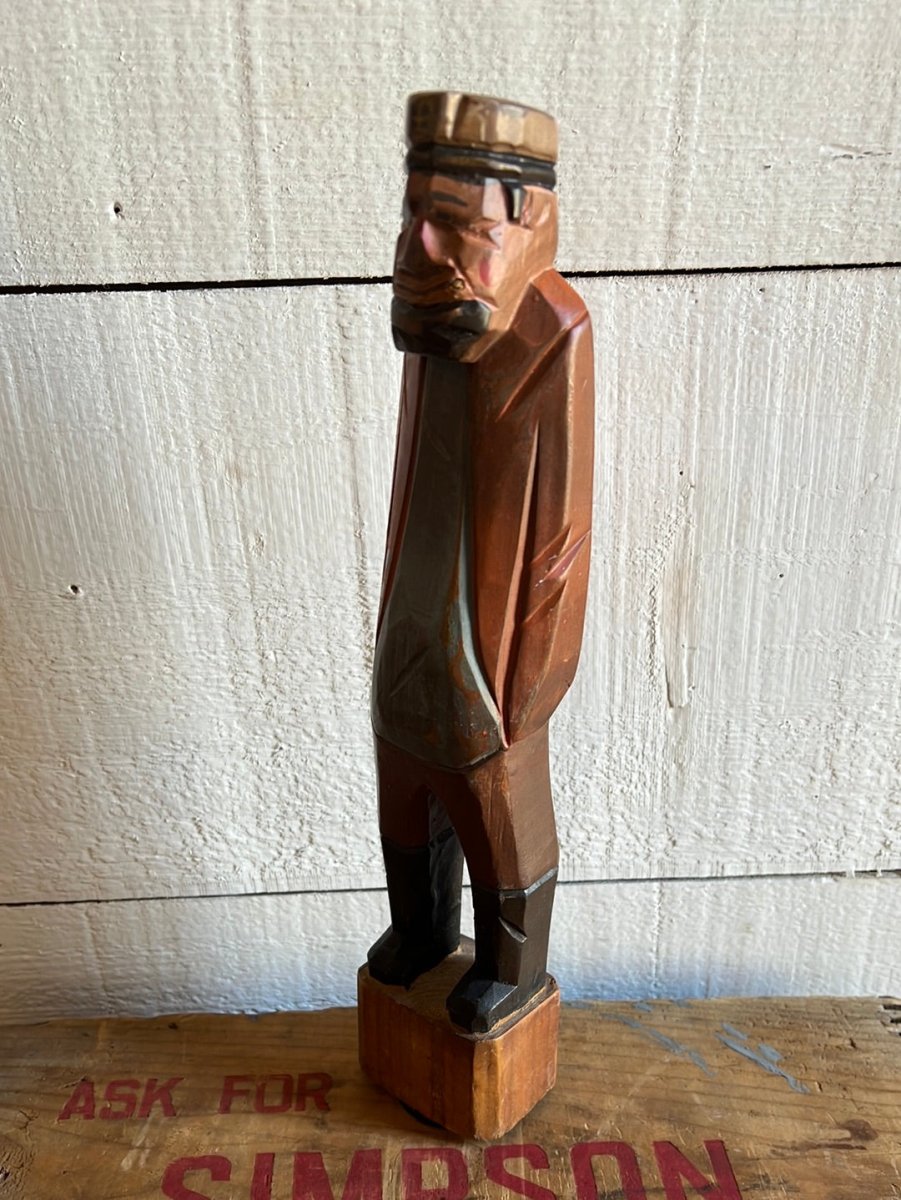 Vintage Wooden Fisherman - Orange Coat - Diamonds & Rust