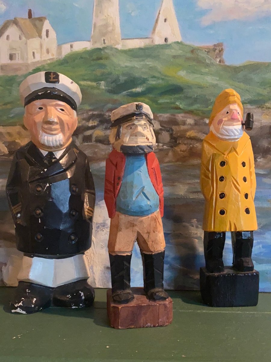 Vintage Wooden Fisherman - Orange Coat - Diamonds & Rust