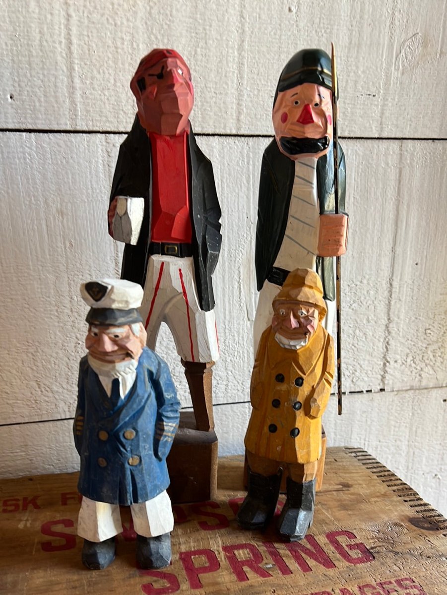 Vintage Wooden Fisherman - Red Shirt - Diamonds & Rust