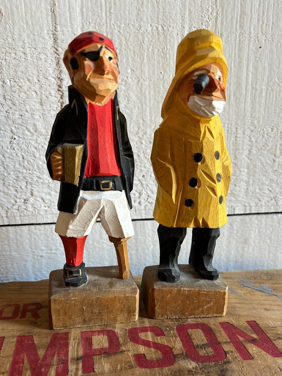 Vintage Wooden Fisherman - Red Shirt - Diamonds & Rust