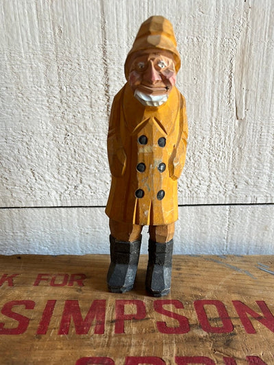 Vintage Wooden Fisherman - Yellow Coat - Diamonds & Rust