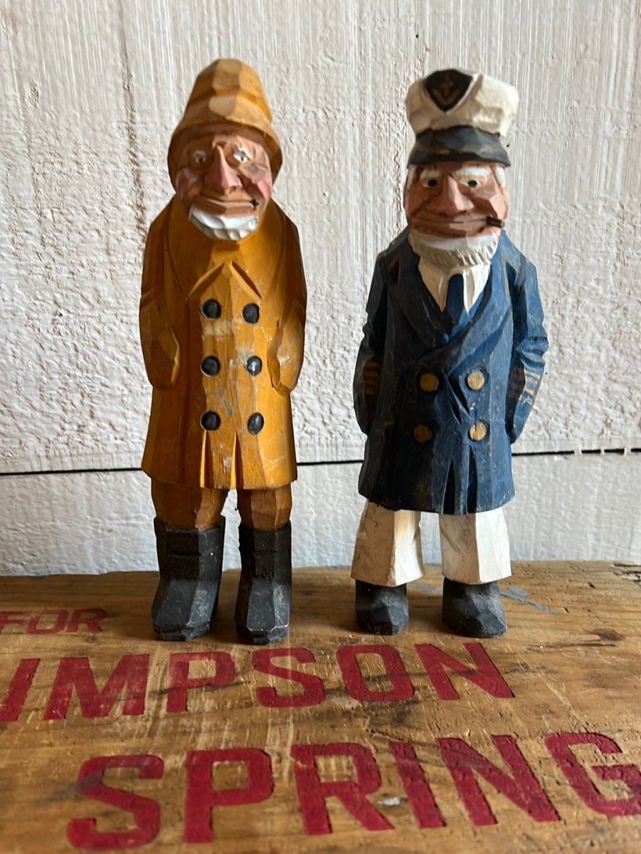 Vintage Wooden Fisherman - Yellow Coat - Diamonds & Rust