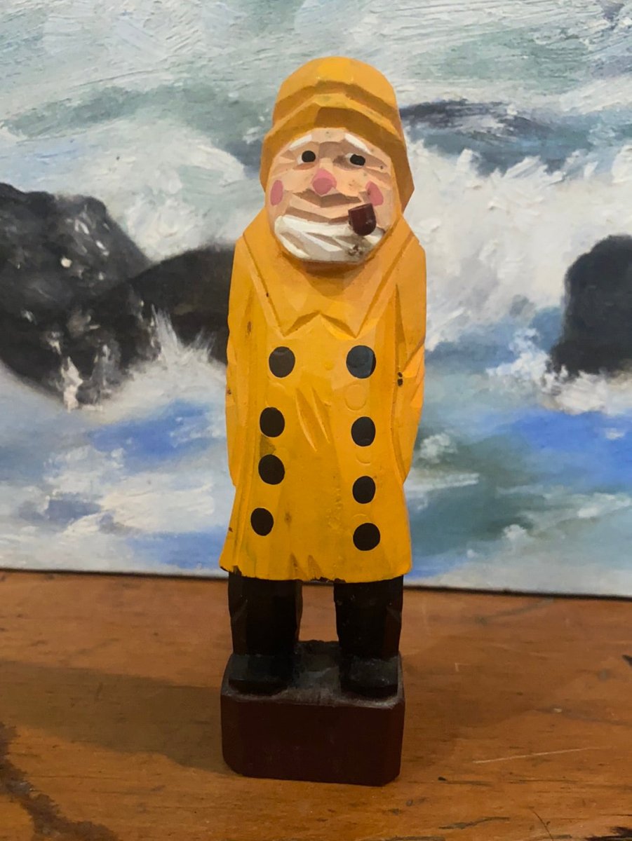 Vintage Wooden Fisherman - Yellow Coat - Diamonds & Rust