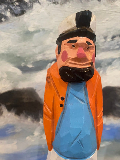 Vintage Wooden Fisherman - Yellow Coat - Diamonds & Rust