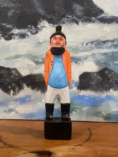 Vintage Wooden Fisherman - Yellow Coat - Diamonds & Rust